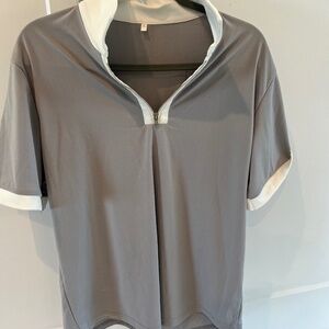 Mens Gray / White Polo Tipped Collar Sleeve Medium Zipper Short Sleeve